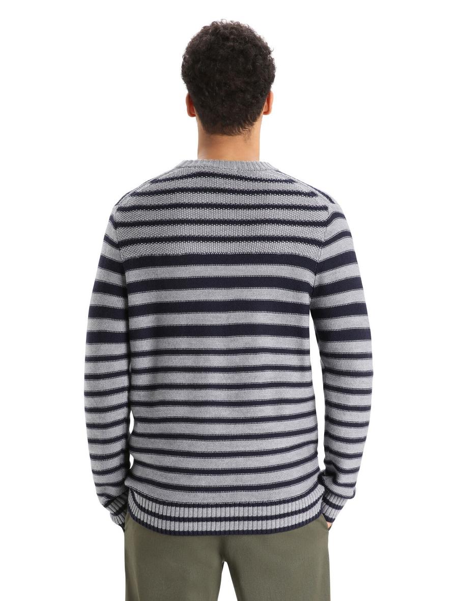 Men's Icebreaker Merino Waypoint Crewe Sweaters Midnight Navy / Gritstone Heather | CA 1725UZGT